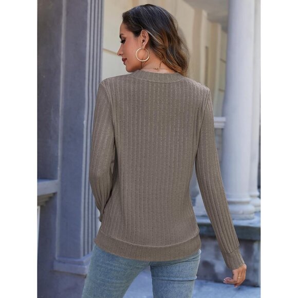 Long Sleeve Women's Sweater V-Neck Fall Top Casual Fit - Picture 3 of 6